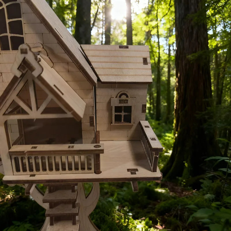 DIY Wooden Tree-Shaped House Model Kit 3D Puzzle Building Blocks Christmas & Halloween Gift