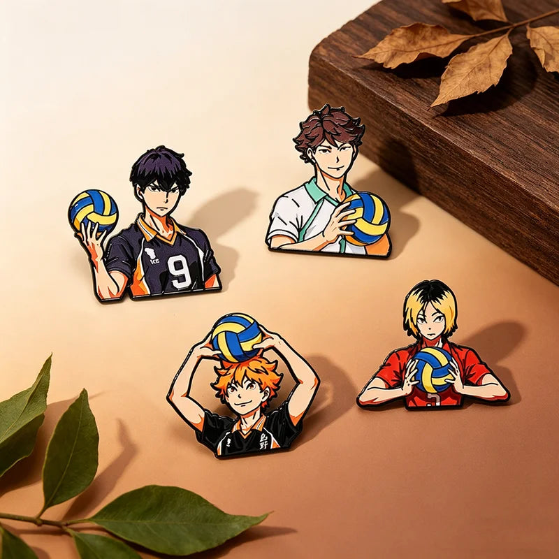 4-Piece Cute Volleyball Enamel Pin Cartoon Anime Brooches for Coat & Apparel