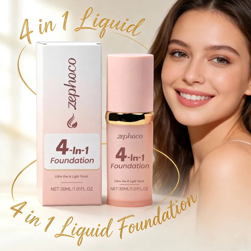 4 in 1 Liquid Foundation with Sun Protection - High Coverage, Waterproof, Matte Finish