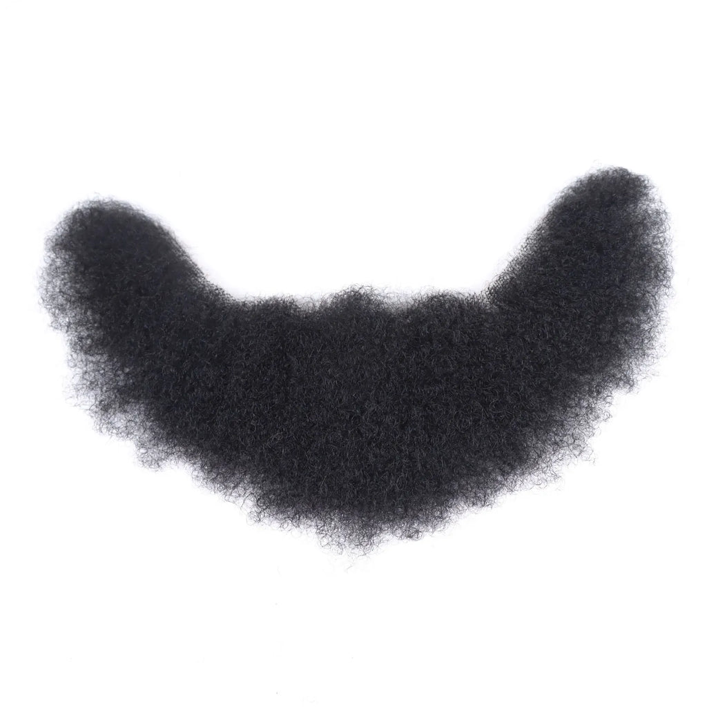 Black Afro Kinky Curly Fake Beard & Mustache for Men - Breathable Lace, Thick Facial Makeup