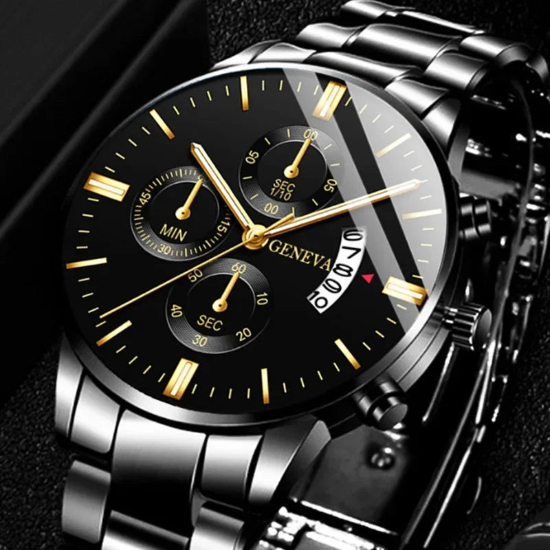 Men's Quartz Business Watch Stainless Steel Calendar Wristwatch for Men