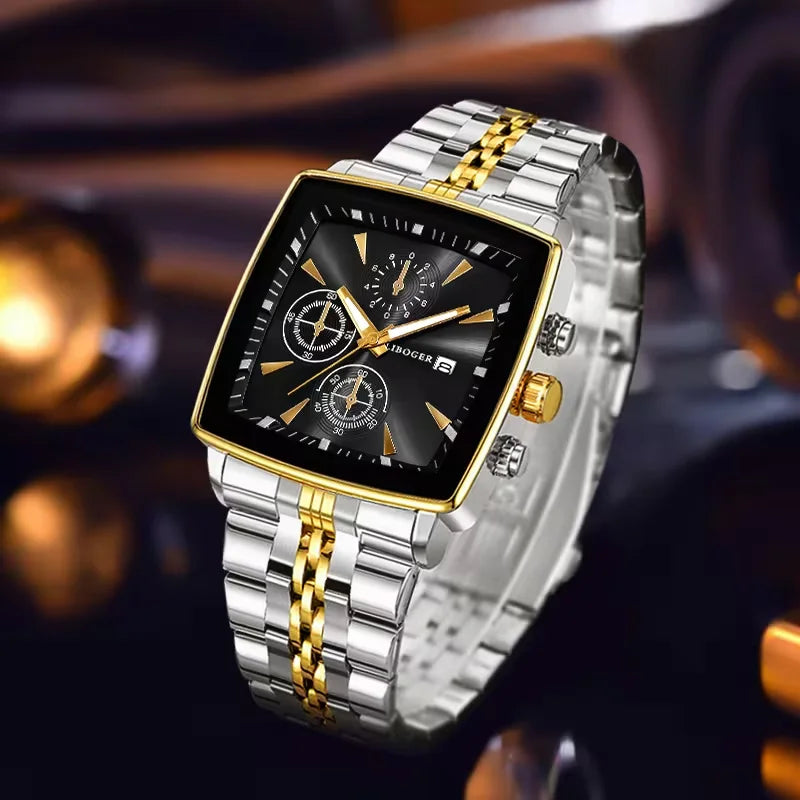 Men's Quartz Wristwatch with Square Dial Stainless Steel Business Watch - Multiple Colors