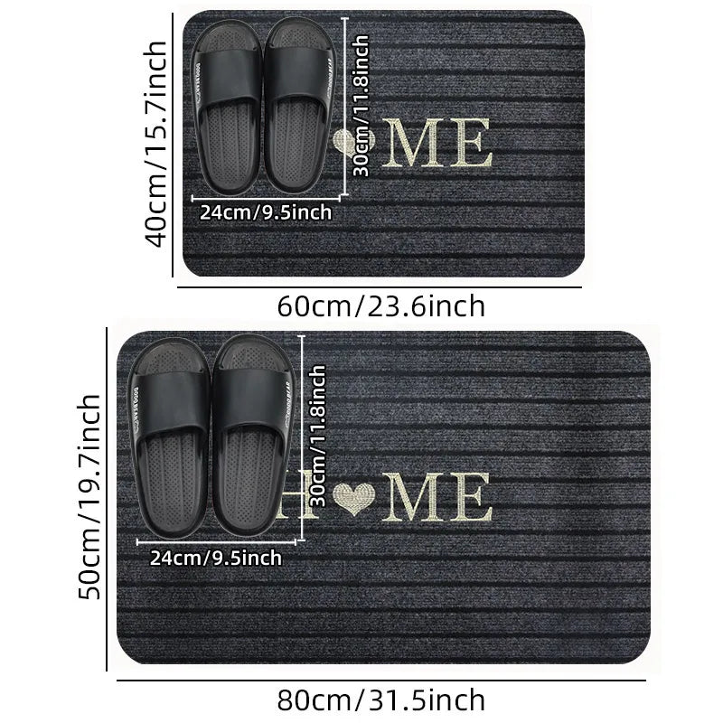 Absorbent Flocking Door Mat with Stripe Design - Entrance, Shower, Small Carpet