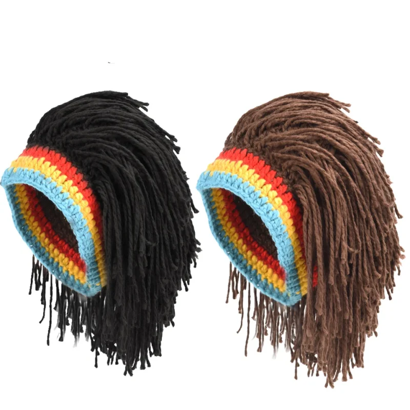 Unisex Synthetic Dreadlock Wig Beanie Cap Handmade Crochet Headwear for Cosplay and Party