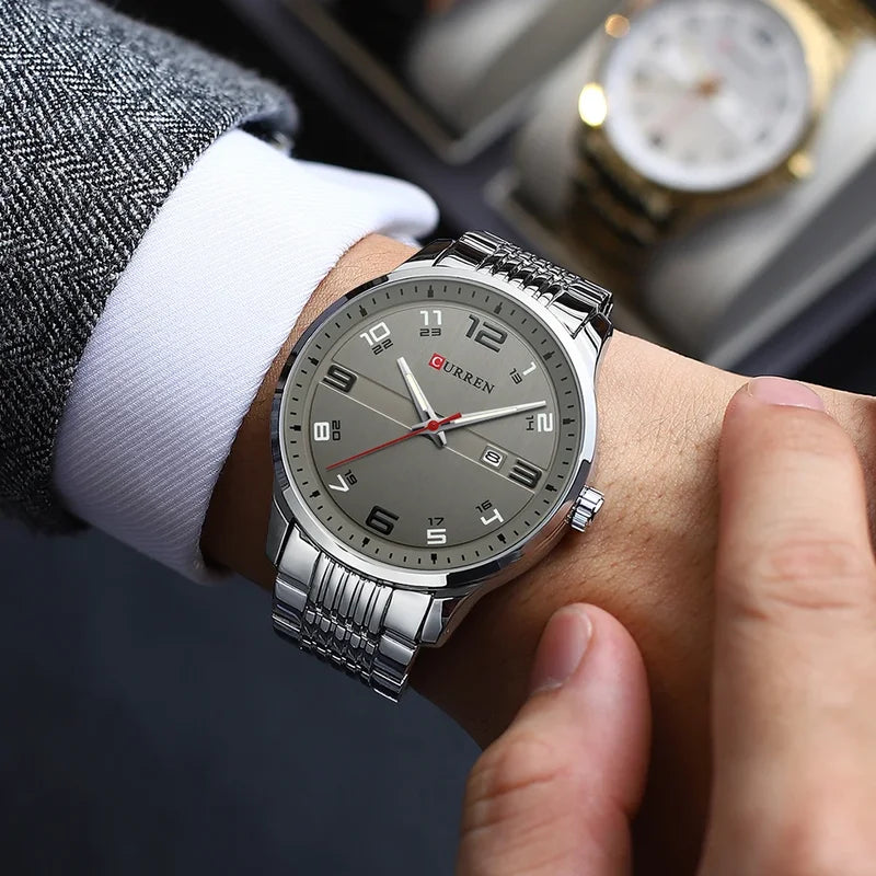Men's Casual Business Quartz Wrist Watch with Stainless Steel Strap