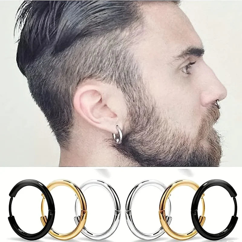 Men's Stainless Steel Hoop Earrings Set - Multiple Colors & Finish Options