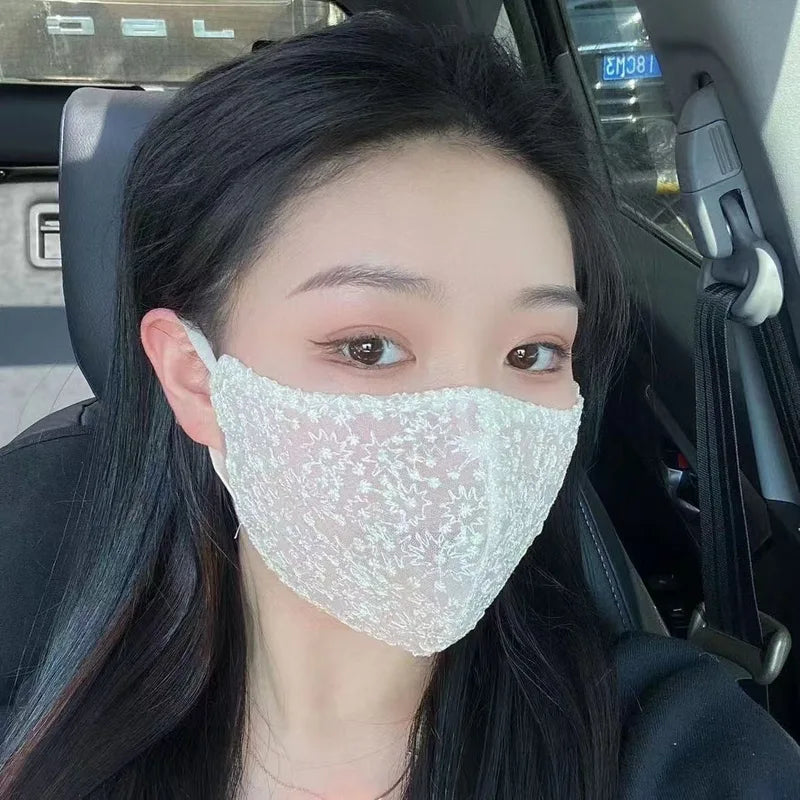 Reusable Breathable Face Mask with Lace Design - Multiple Colors, Cosplay & Outdoor Use