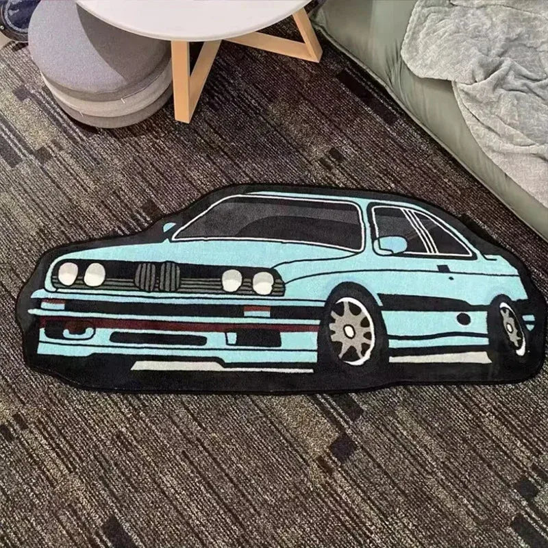 Kids Car Themed Rug - Soft Plush Floor Mat for Boys Room, Playroom, Bedroom Decor