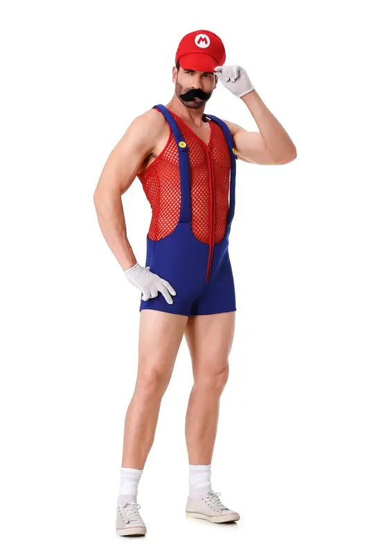 Halloween Cosplay Men's Anime Super Luigi Overalls Jumpsuit Costume for Carnival Party