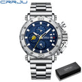 Men's Luxury Stainless Steel Waterproof Chronograph Watch with Big Dial and Date
