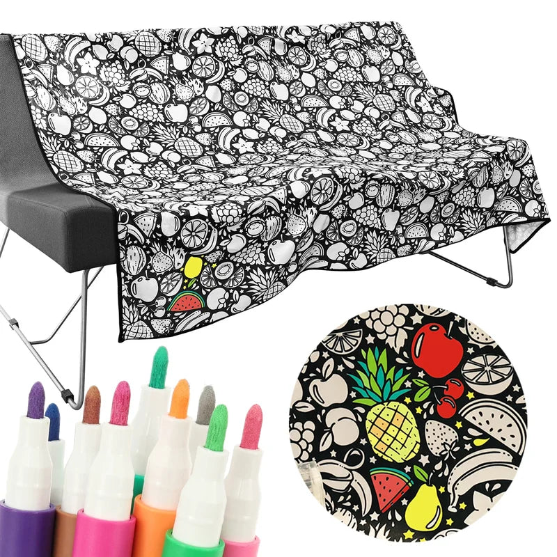 DIY Coloring Blanket with 24 Reusable Markers - Creative Personalization & Stress Relief