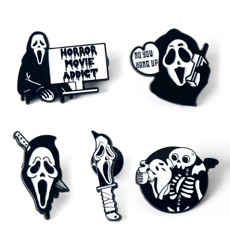 5-Piece Gothic Skull Enamel Brooch Set - Punk Metal Badge Jewelry Halloween Gifts