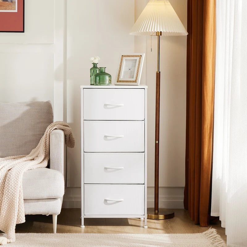 Living Room 4-Drawer Fabric Storage Cabinet with Wooden Top - Multi-Use Dresser and Closet Chest