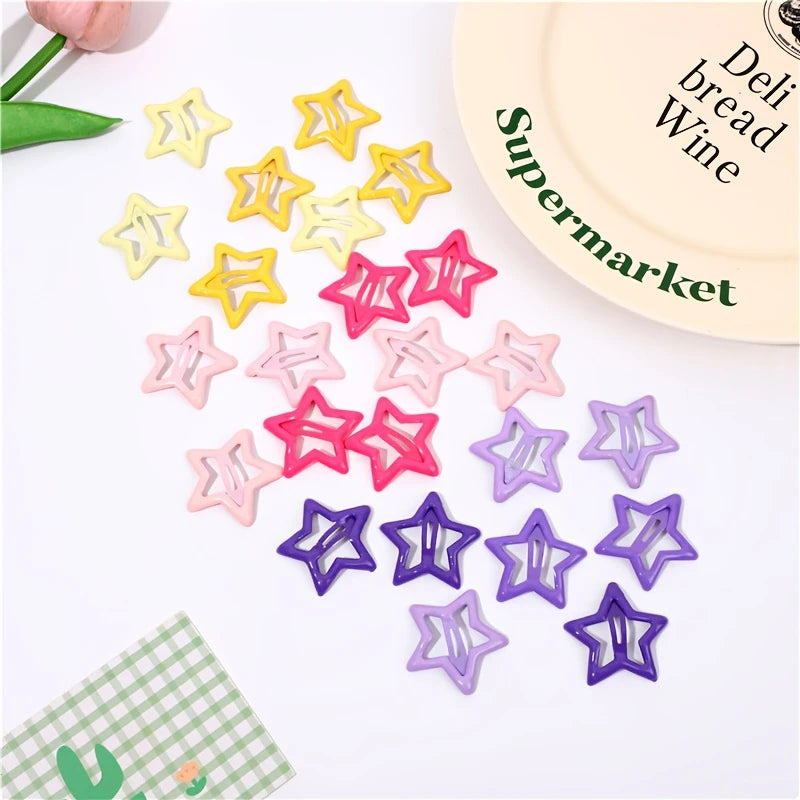 Colorful Star Hair Clips Set - Metal Five-Pointed Star Hair Accessories for Women