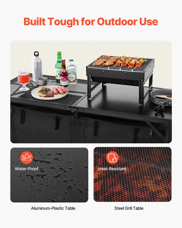 Portable Camping Kitchen Table Aluminum Outdoor Cooking Station for BBQ Picnic RV
