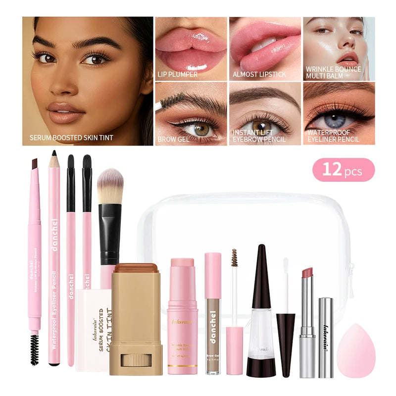 12-Piece Full Face Makeup Set with Concealer, Foundation, Blush, Lipstick & Eyebrow Pencils