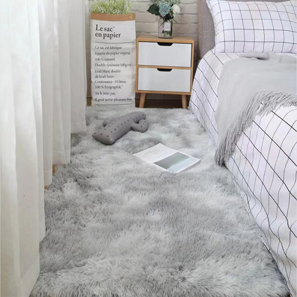 Fluffy Non-Slip Tie-Dyed Area Rug for Bedroom & Living Room - Plush Shag Carpet