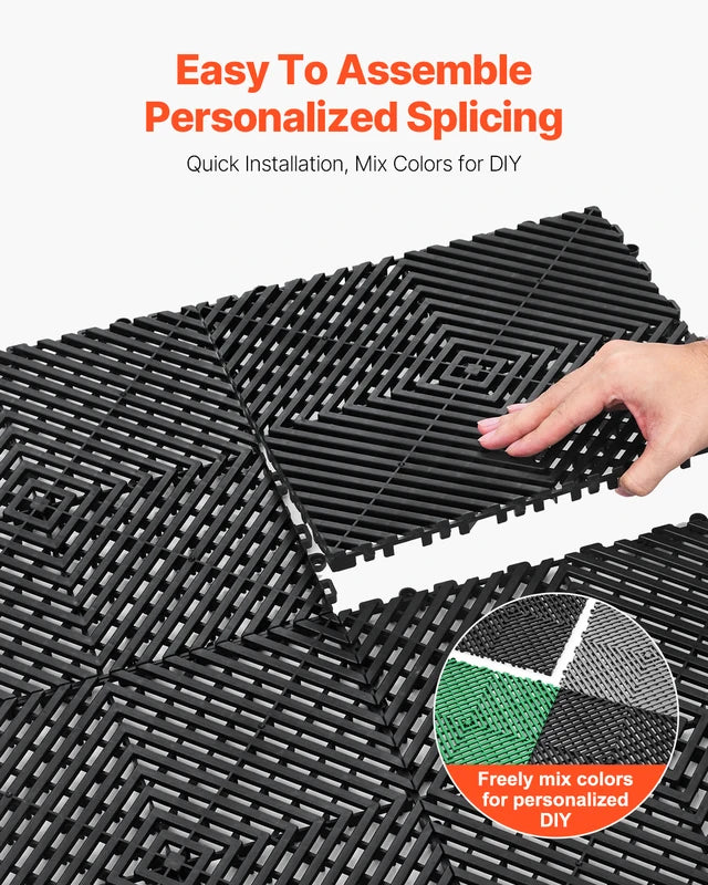 Interlocking Drainage Floor Mat 12x12 Inch Heavy Duty Non-Slip PP Tile for Garage
