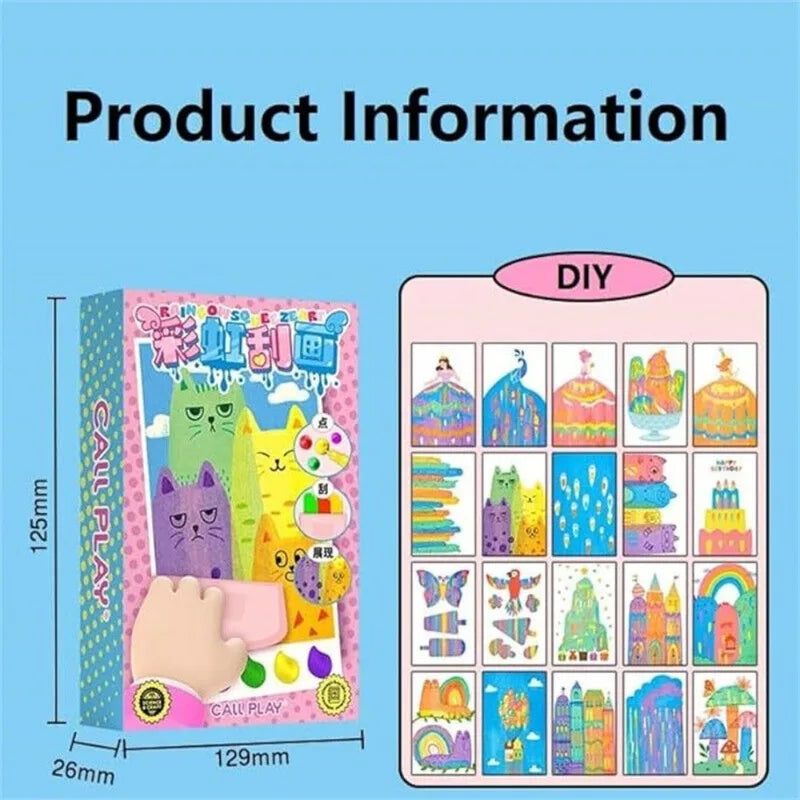 Kids Drawing & Painting Kit with Papers Paints & Squeegee - Animal Pattern DIY Art Set