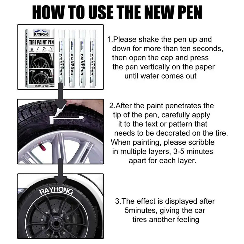 Waterproof Car Tire Paint Markers Set - Fast Dry & Permanent Oil-Based Ink