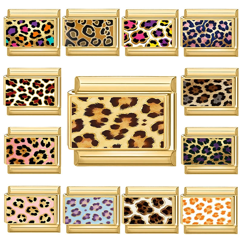 Y2K Style Colorful Leopard Stainless Steel Charm Link Bracelets for Women Men DIY Jewelry Making Gifts