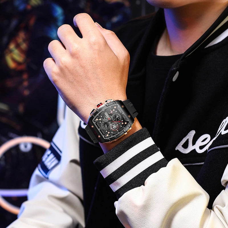 Luxury Square Men's Waterproof Luminous Chronograph Watch with Date