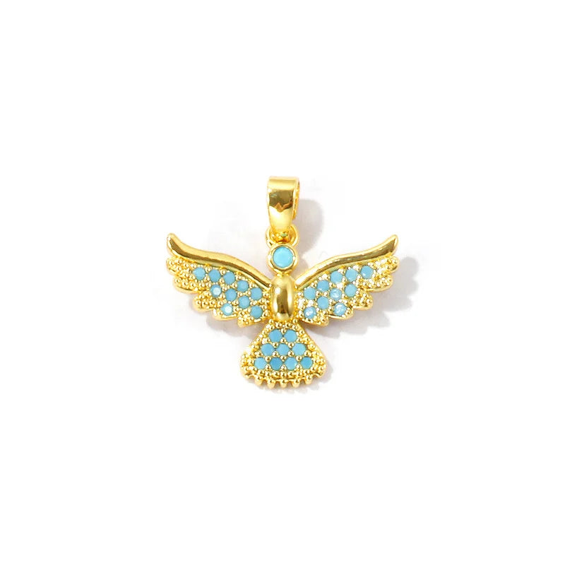 2pcs Micro Pave Blue Cubic Zirconia Charms Horseshoe Fish Animal Pendant Jewelry