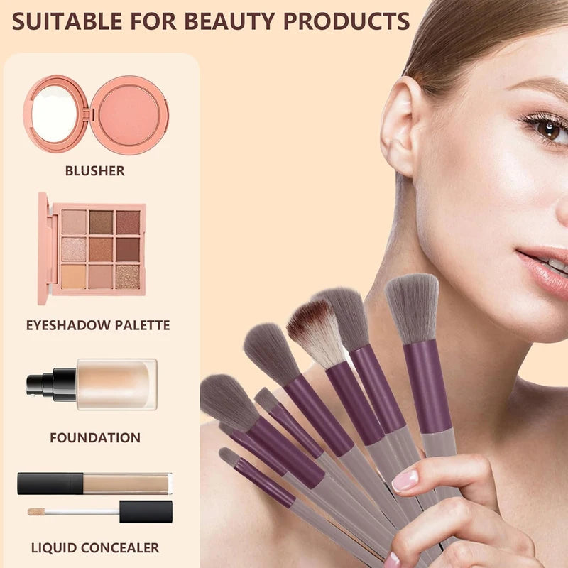 13-Piece Makeup Brush Set with Storage Bag - Soft Synthetic Fibers, Includes Foundation, Eye Shadow, Blush & Lip Brushes