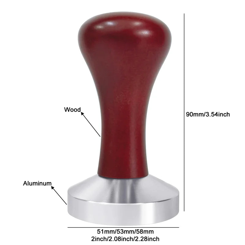 Coffee Tamper with Flat Base and Wooden Handle | Adjustable Sizes 51mm-58mm