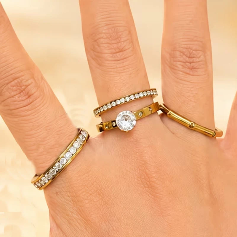 Stackable Zircon Ring Set for Women - Stainless Steel Jewelry Gifts