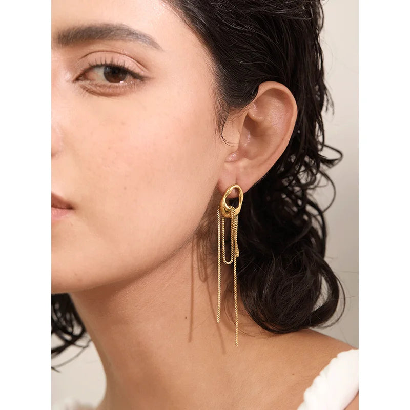 Geometric Tassel Chain Drop Dangle Earrings for Women - Waterproof Jewelry Gift