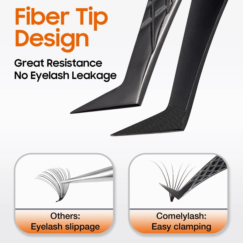 Fiber Tip Lash Extension Tweezers - Titanium Black Nano Tip Eyelash Tool for Lash Tech