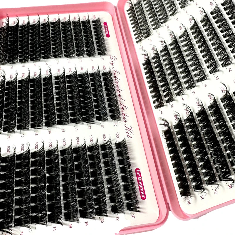 Thick Volume Eyelash Clusters Kit - Wispy Long D Curl False Lashes Waterproof