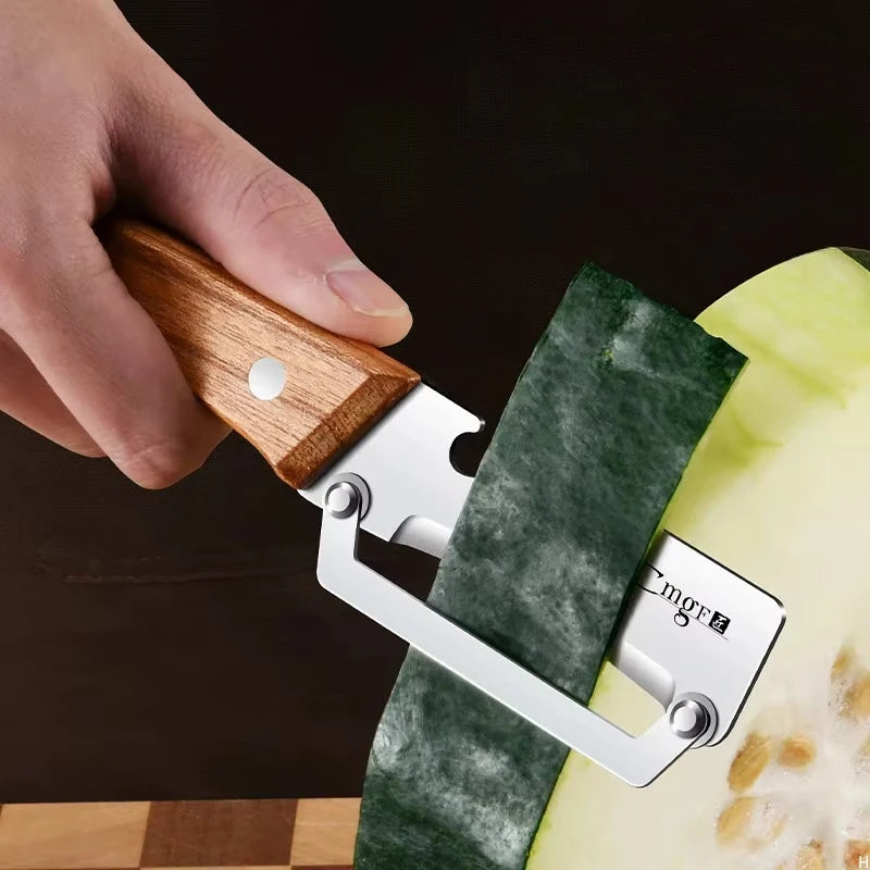 Stainless Steel Fruit and Vegetable Peeler with Wooden Handle - Durable Kitchen Tool