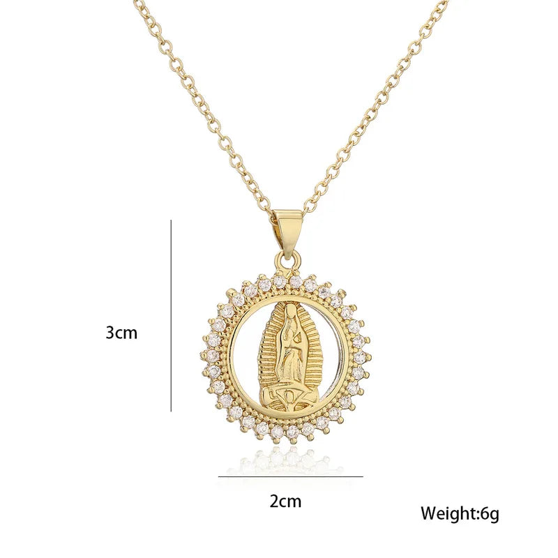 Stainless Steel Virgin Mary Necklace with CZ Stone - Gold Color Pendant for Men Women