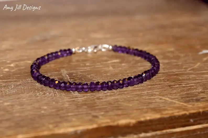Amethyst Bracelet with Sterling Silver Beads - February Birthstone Jewelry