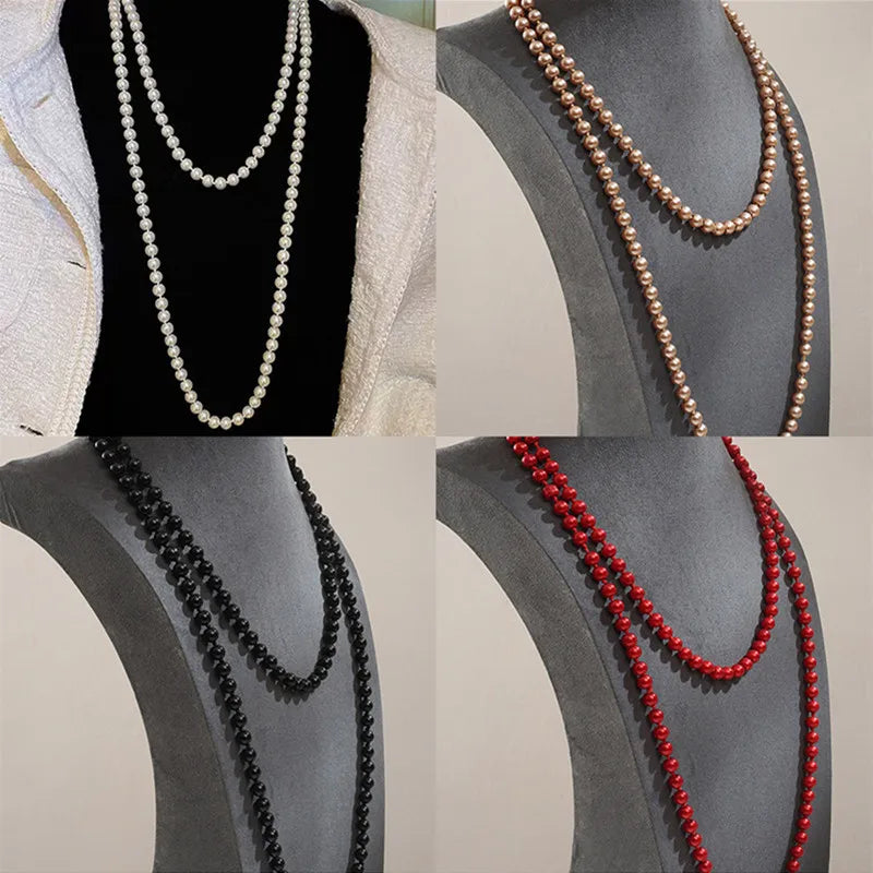 Long Pearl Necklace for Women Handmade Beaded Chain Jewelry Accessories