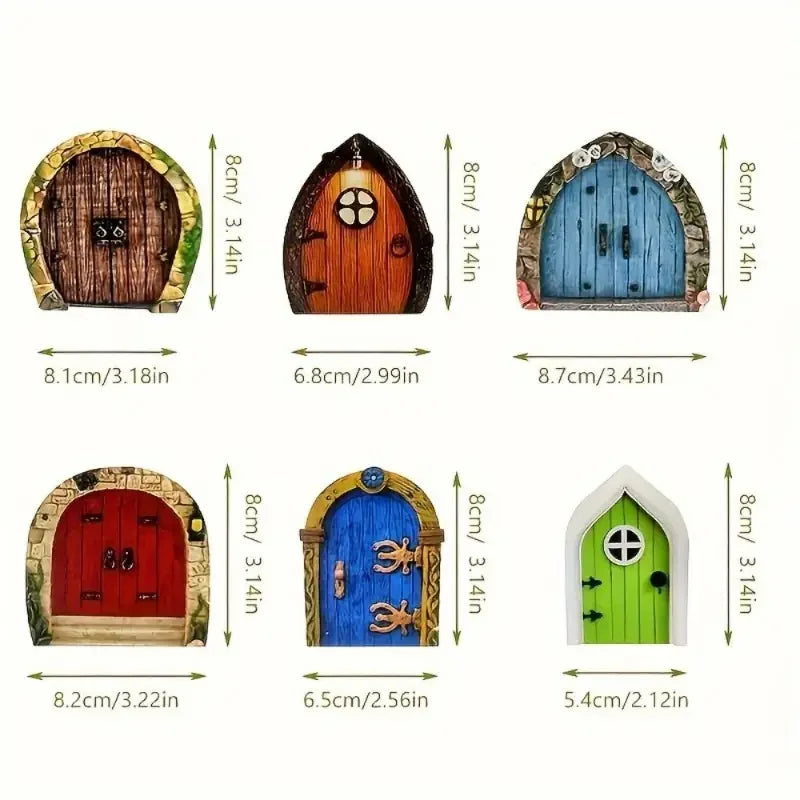 6PCS Wooden Fairy Garden Doors and Windows Set - Enchanting Dwarf Elf Miniatures for Outdoor & Indoor Decor