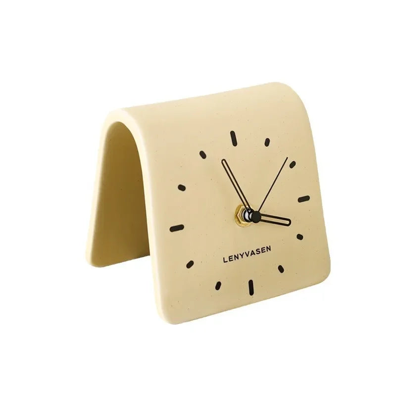 Ceramic Desk Clock Quiet Quartz Movement Home Decor for Living Room and Bedside