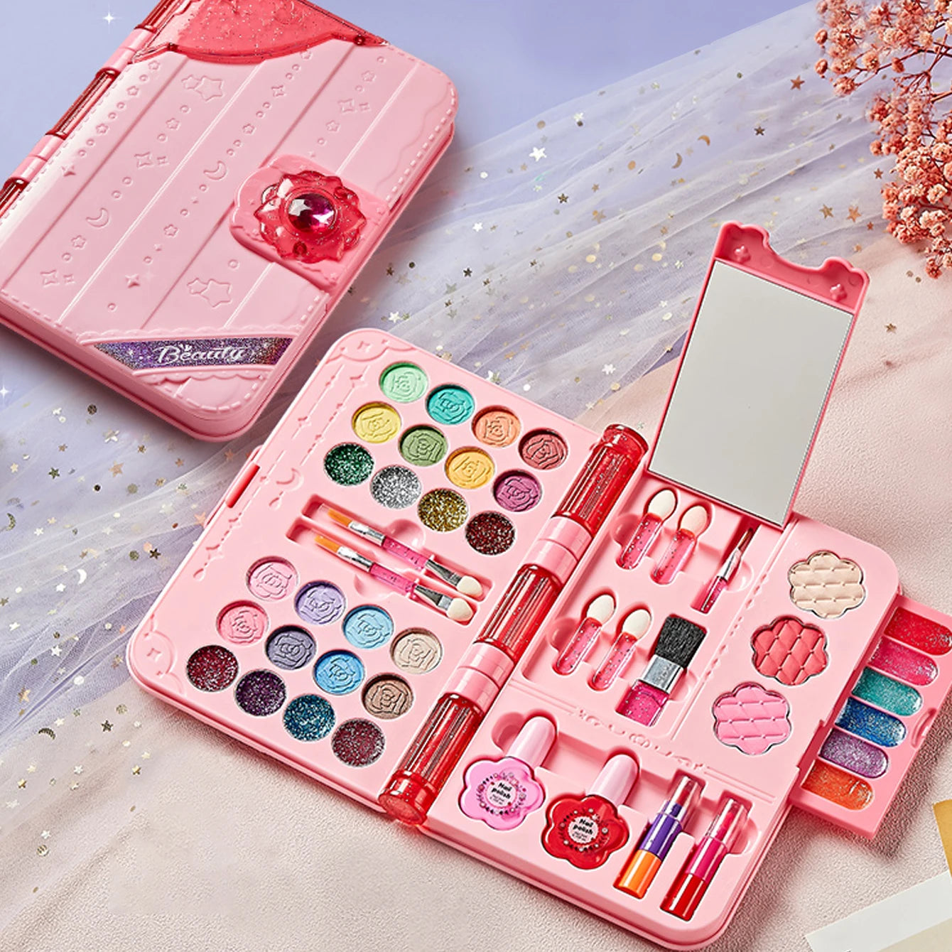 Kids Makeup Kit for Girls - Washable Play Cosmetic Set with Mirror and Accessories