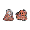 Set of Halloween Enamel Pins - Skeleton Ghost Grim Reaper Cat Voodoo Brooches Halloween Jewelry Gift