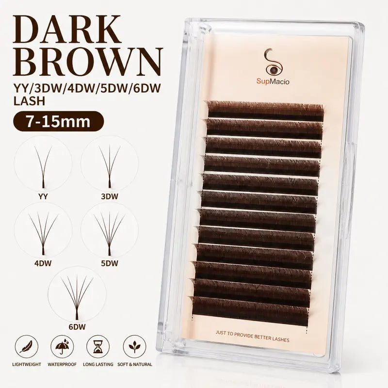 Supmacio Deep Brown 3D/4D/5D/6D Eyelash Extensions - Natural Soft Premade Fans