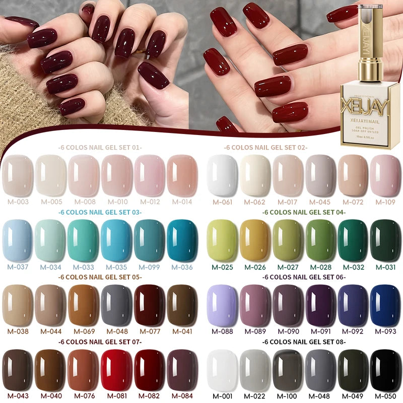 6-Pack 15ML Jelly Ice Peelable Gel Nail Polish Set - Colorful & Nude Shades