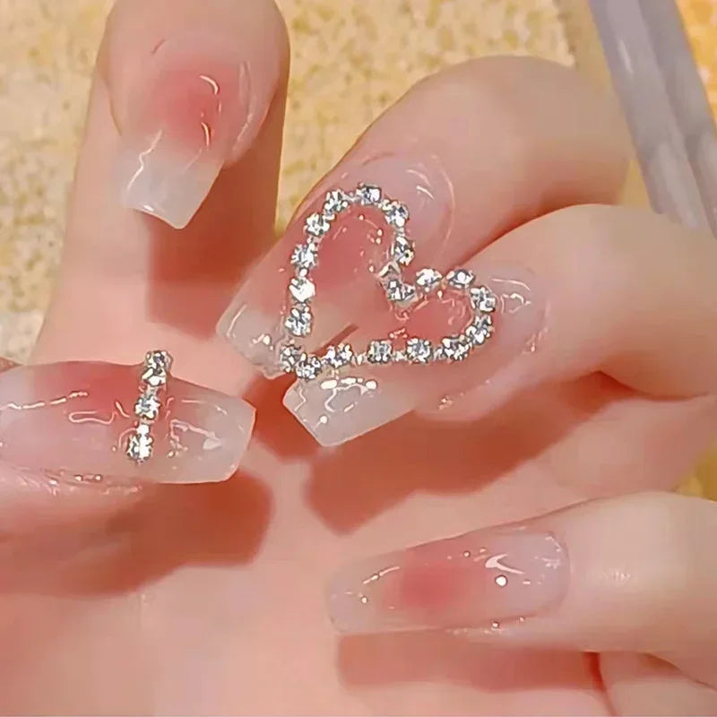 Reusable False Nail Tips Set with Glue Stick & Stickers - Long Acrylic Art Nails