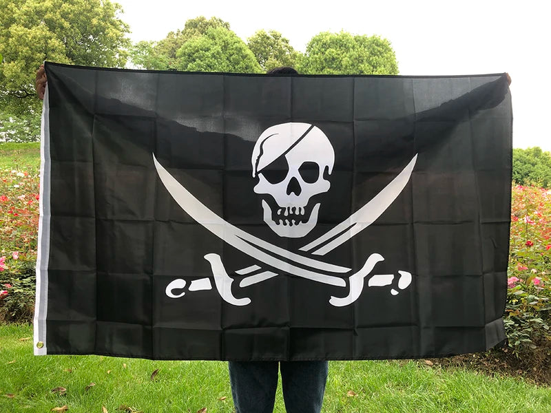 Pirate Flag 3x5ft Double Broken Skull with Knife for Indoor Outdoor Decoration