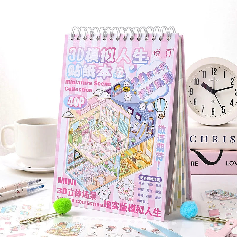 40Pcs Cartoon Sticker Book for Kids DIY The Sims 3D Scene Stickers Gift Stationery