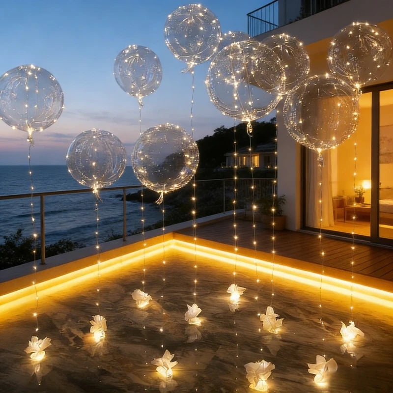 10Set LED Lighted Transparent Balloons for Parties and Weddings - 20 Inch