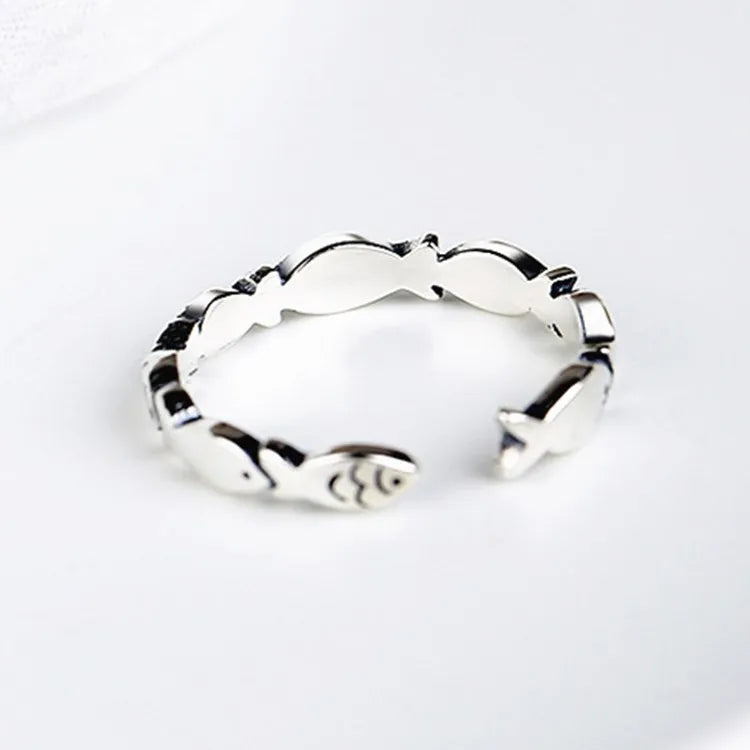 925 Sterling Silver Fish Adjustable Ring for Women Wedding Jewelry