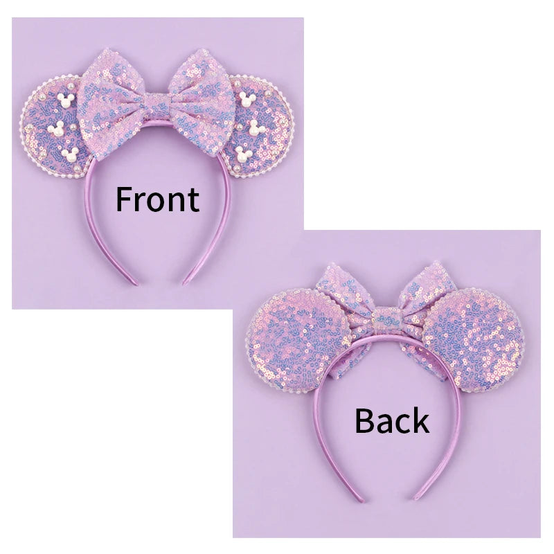 Girls Velvet Mouse Ear Hairband with Big Bow & Sequins - Kids Hair Accessories