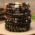 Bohemia Ethnic Beaded Bracelets Set for Men - Multi-Layer Wooden and Life Tree Design